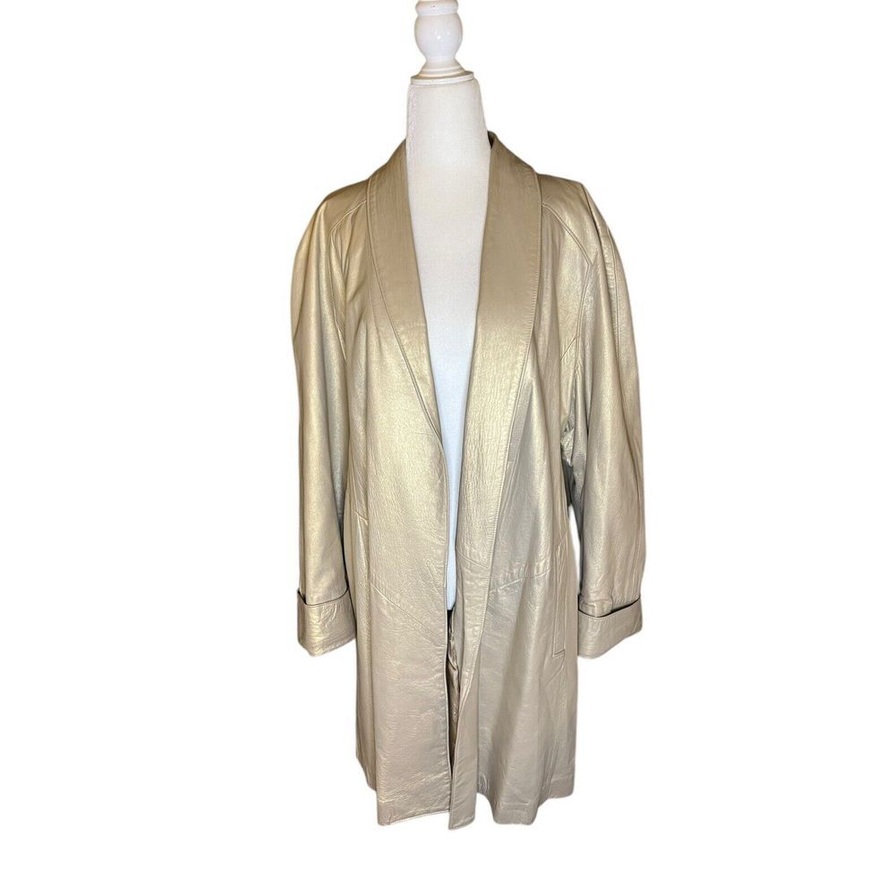 Vintage Positano Pelle Womens Leather Gold Medium Swing Poncho Collared USA